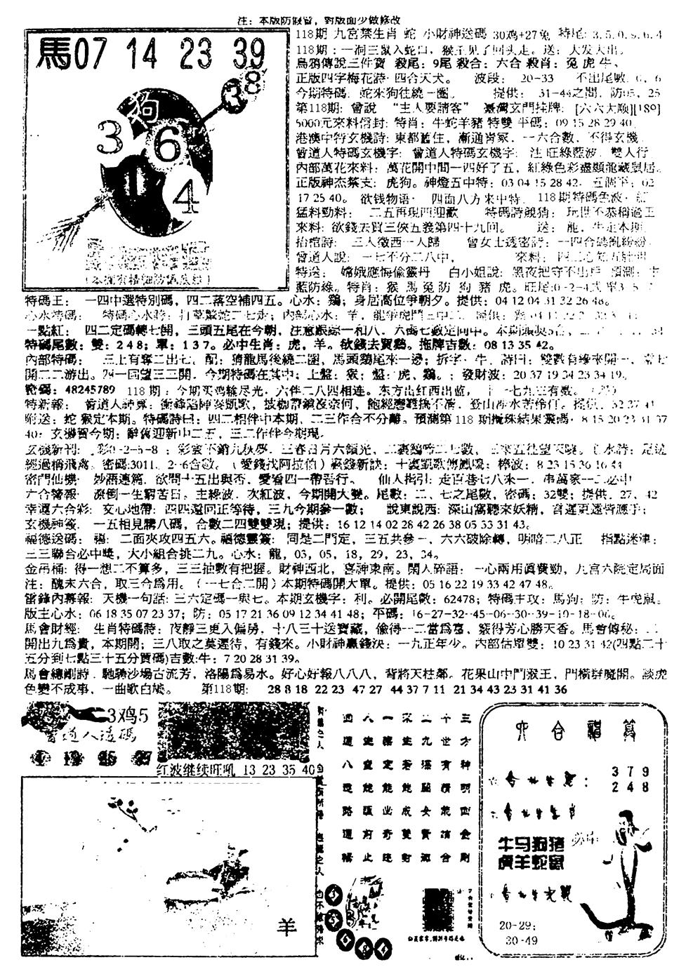 六合彩118期平西版彩霸王B(黑白)