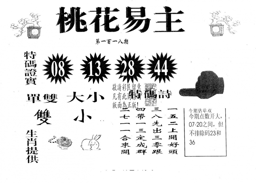 六合彩118期桃花易主(黑白)