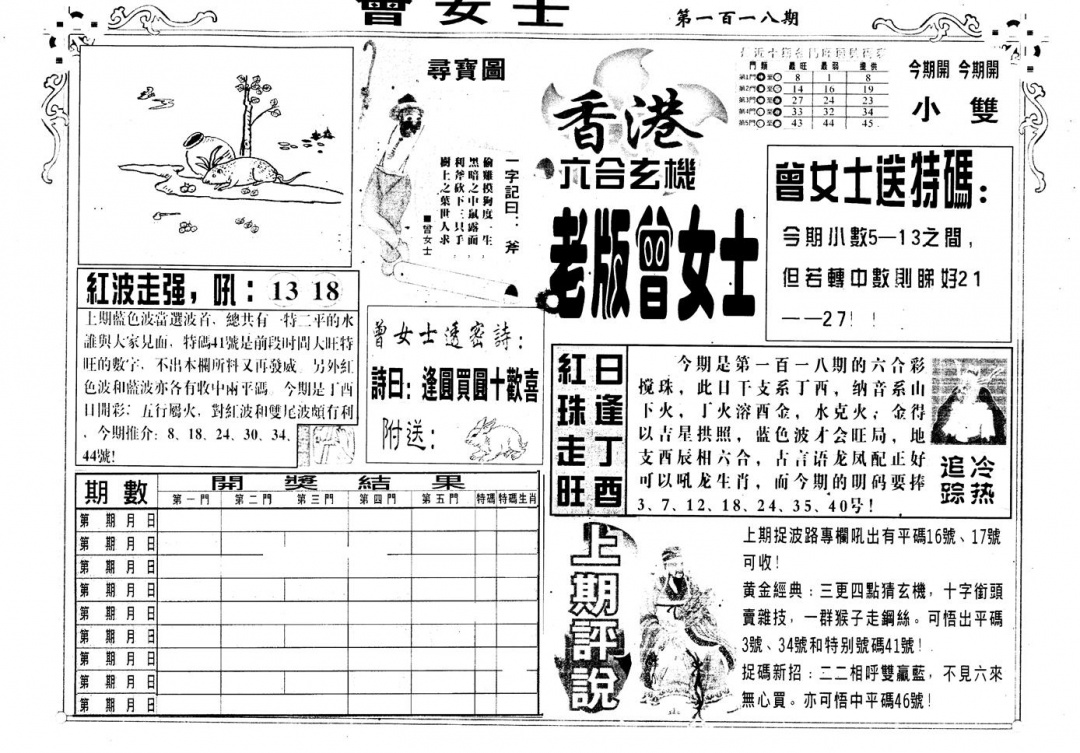 六合彩118期另版老曾女士A(黑白)