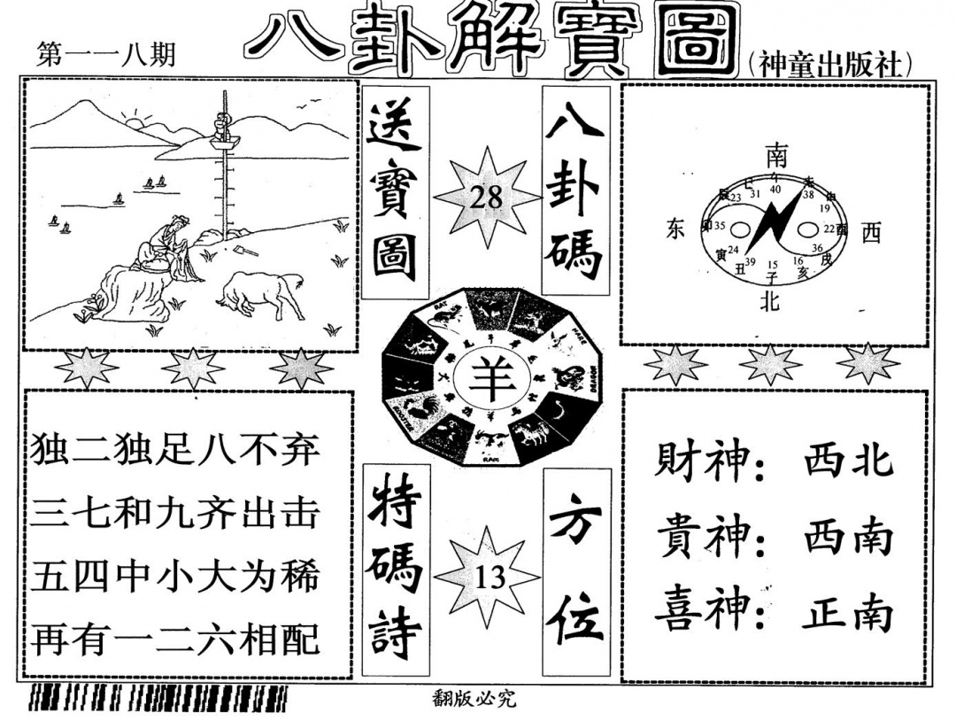 六合彩118期八卦解宝图(黑白)