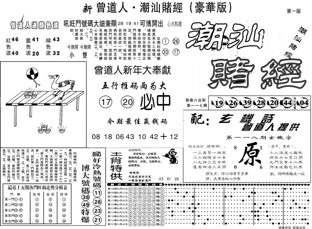 六合彩118期另潮汕赌经濠华版A(黑白)