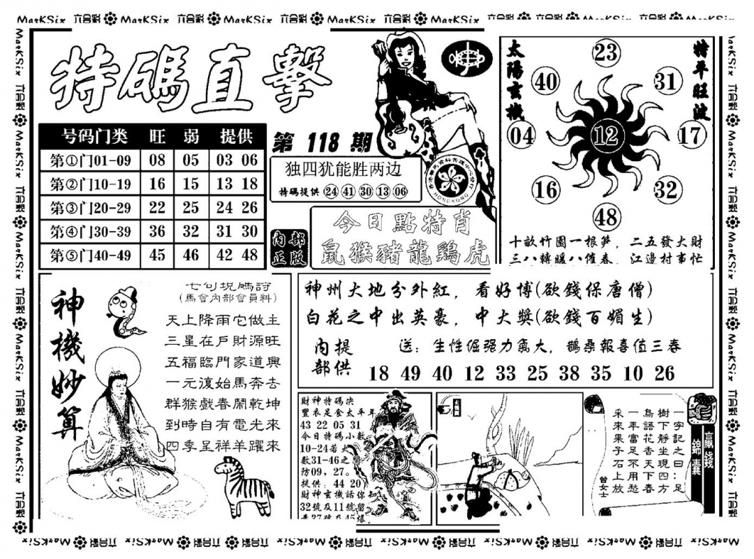 六合彩118期特码直击(新料)(黑白)