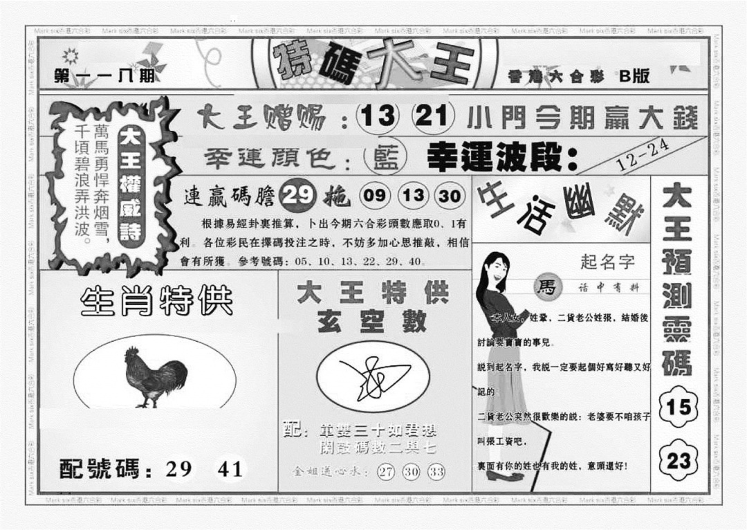 六合彩118期特码大王B（新图）(黑白)