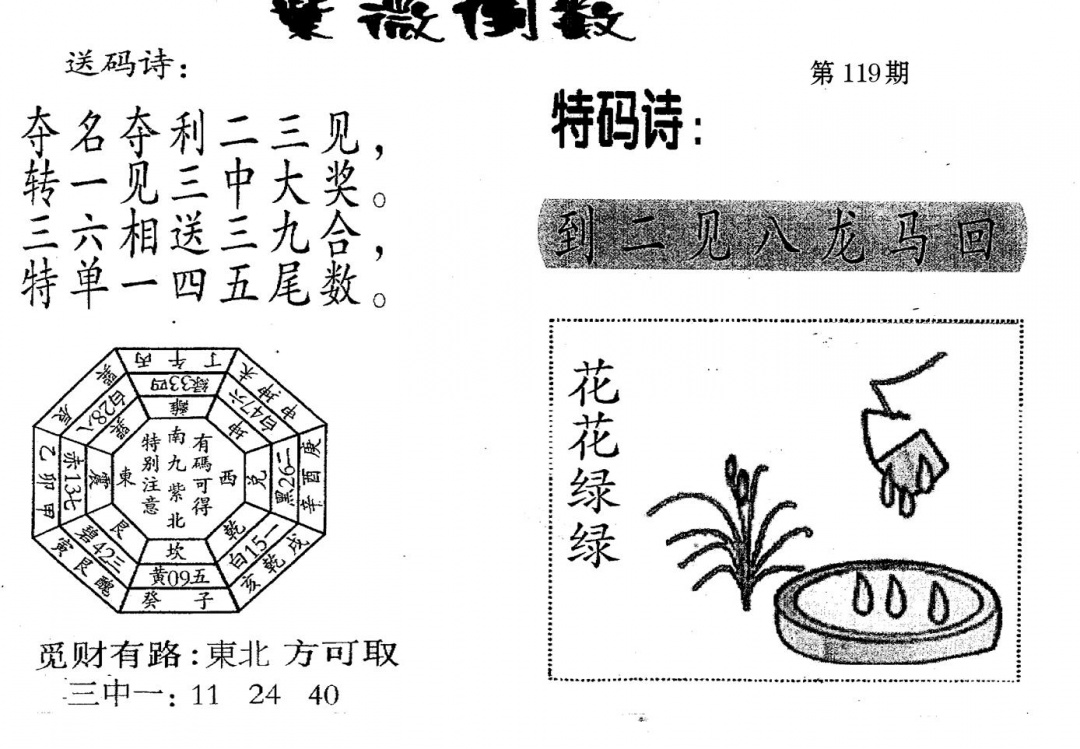 六合彩119期老版紫微倒数(黑白)