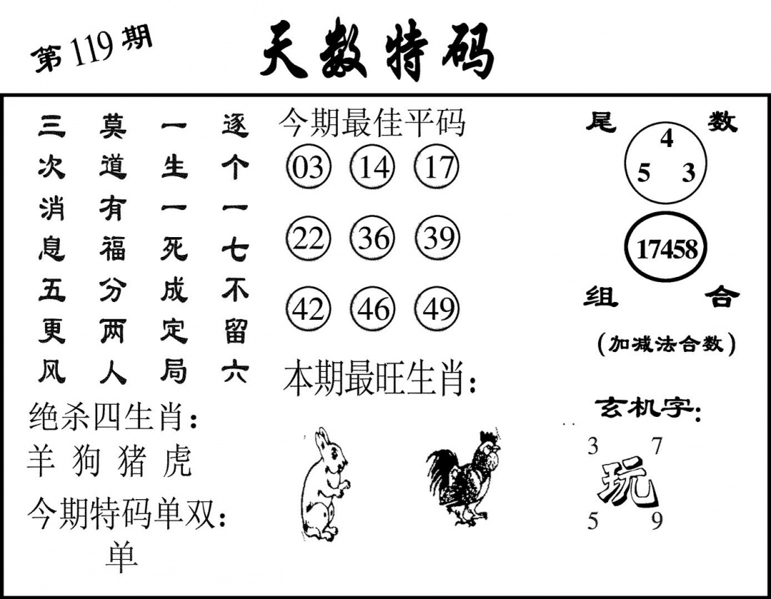 六合彩119期天数特码(黑白)