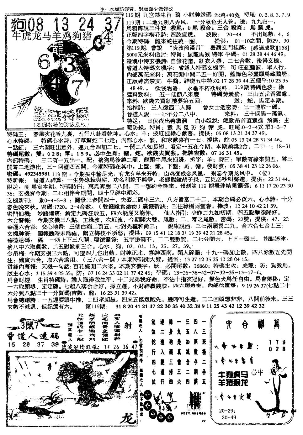 六合彩119期平西版彩霸王B(黑白)