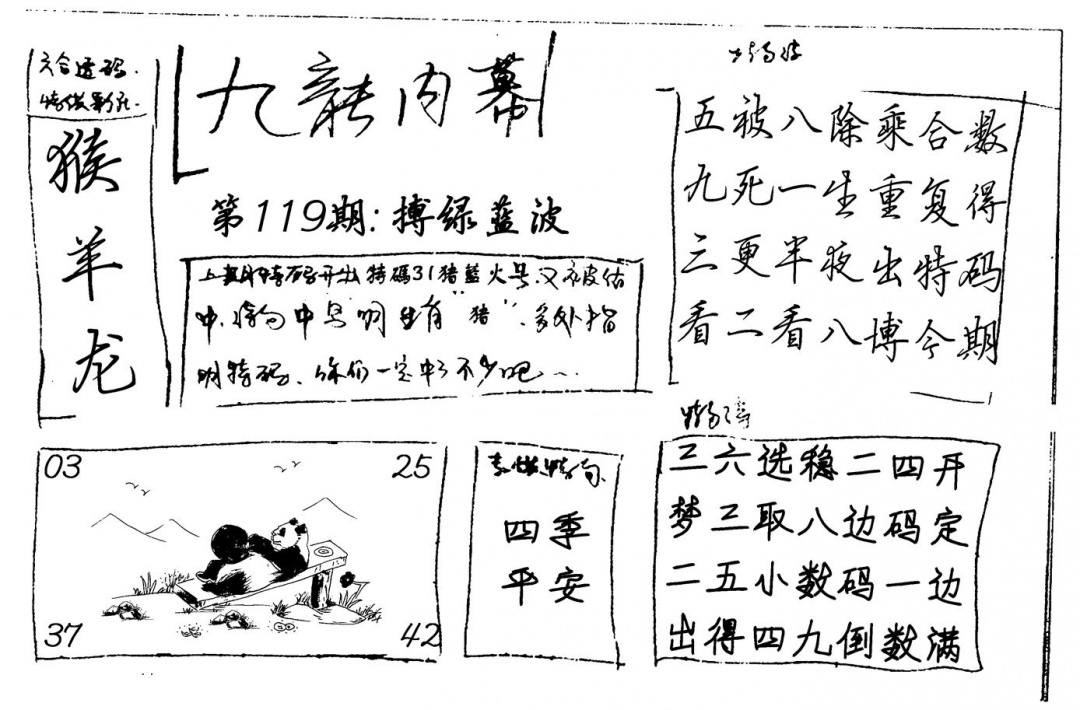 六合彩119期九龙内幕(新图)手写(黑白)