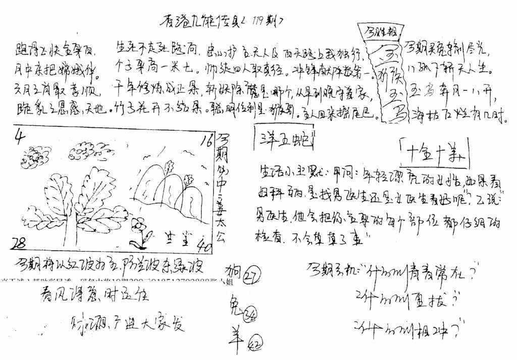 六合彩119期正版手写九龙(黑白)