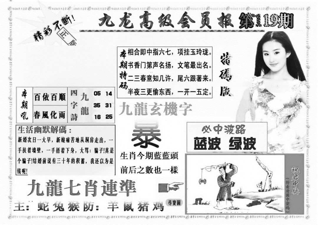 六合彩119期九龙高级会员报(新图)(黑白)