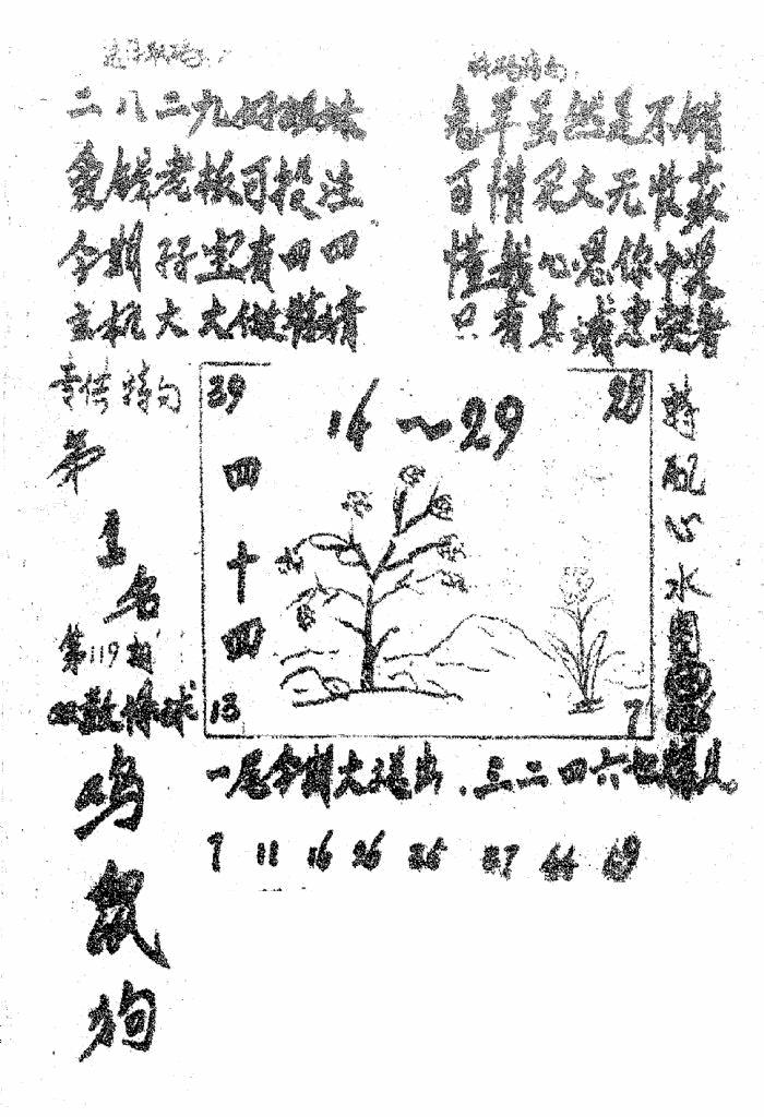 六合彩119期香港九龙传真3(手写版)(黑白)