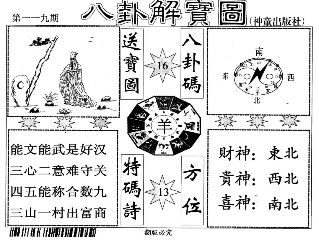 六合彩119期八卦解宝图(黑白)