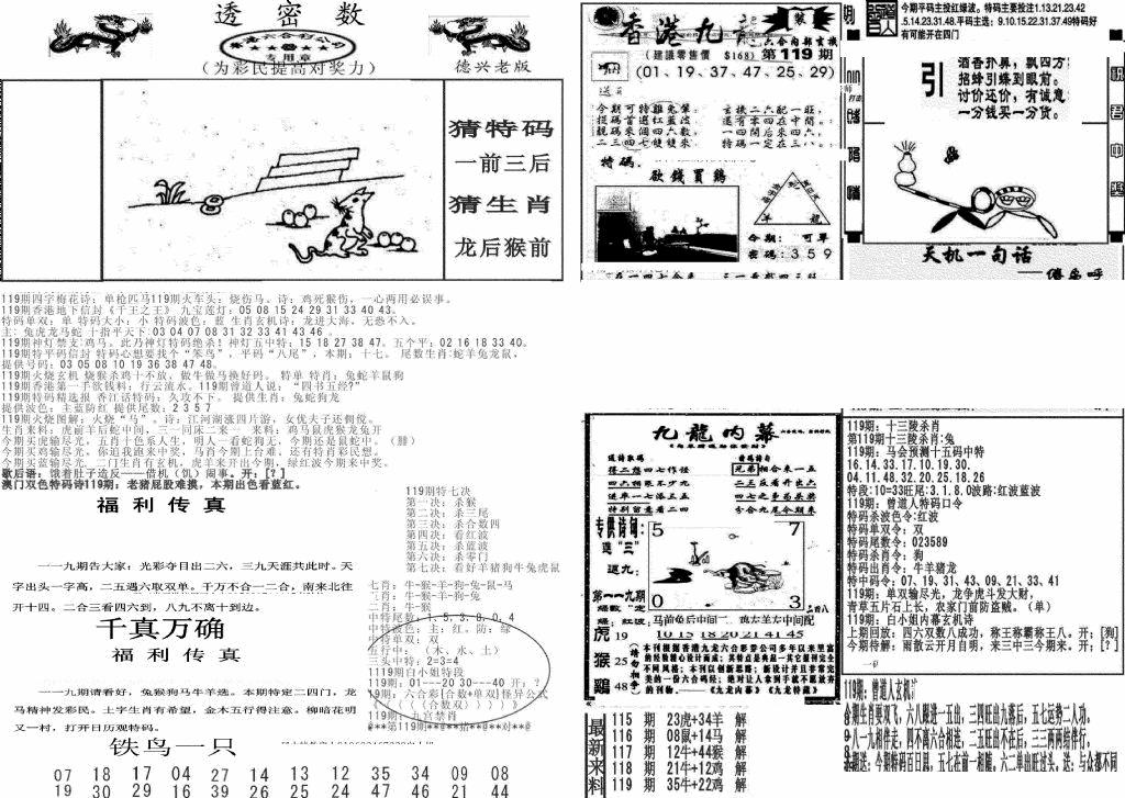 六合彩119期新透密数A(新)(黑白)
