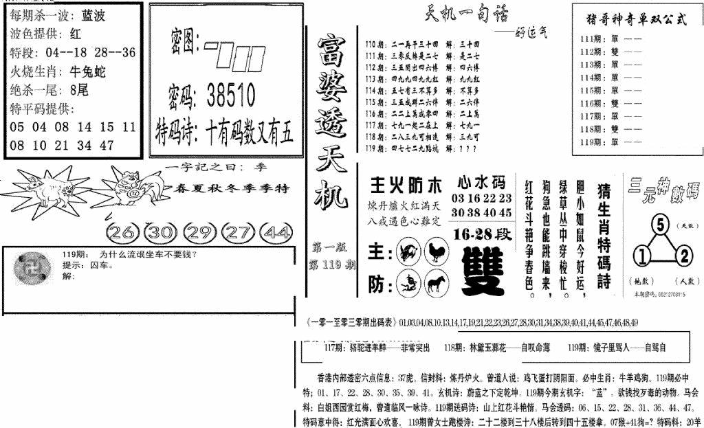 六合彩119期富婆透天机A(新图)(黑白)