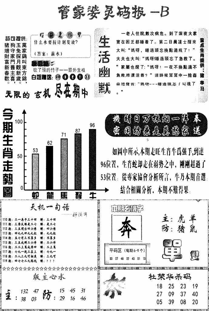 六合彩119期管家婆灵码报B(新图)(黑白)
