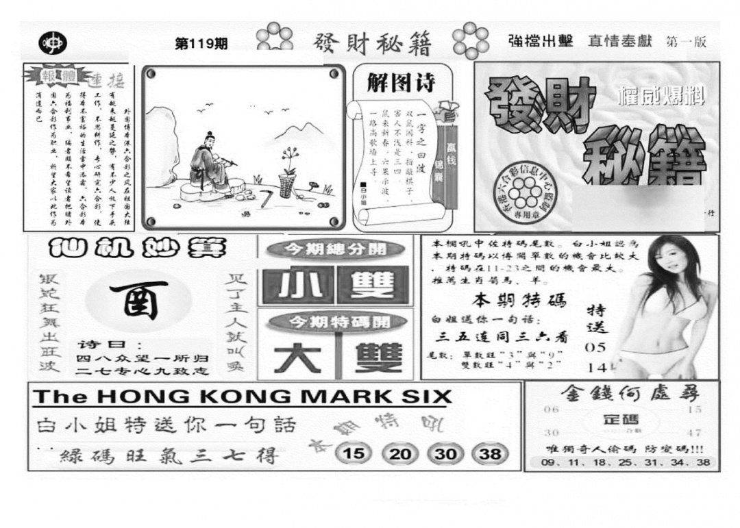 六合彩119期发财秘籍A（新图）(黑白)
