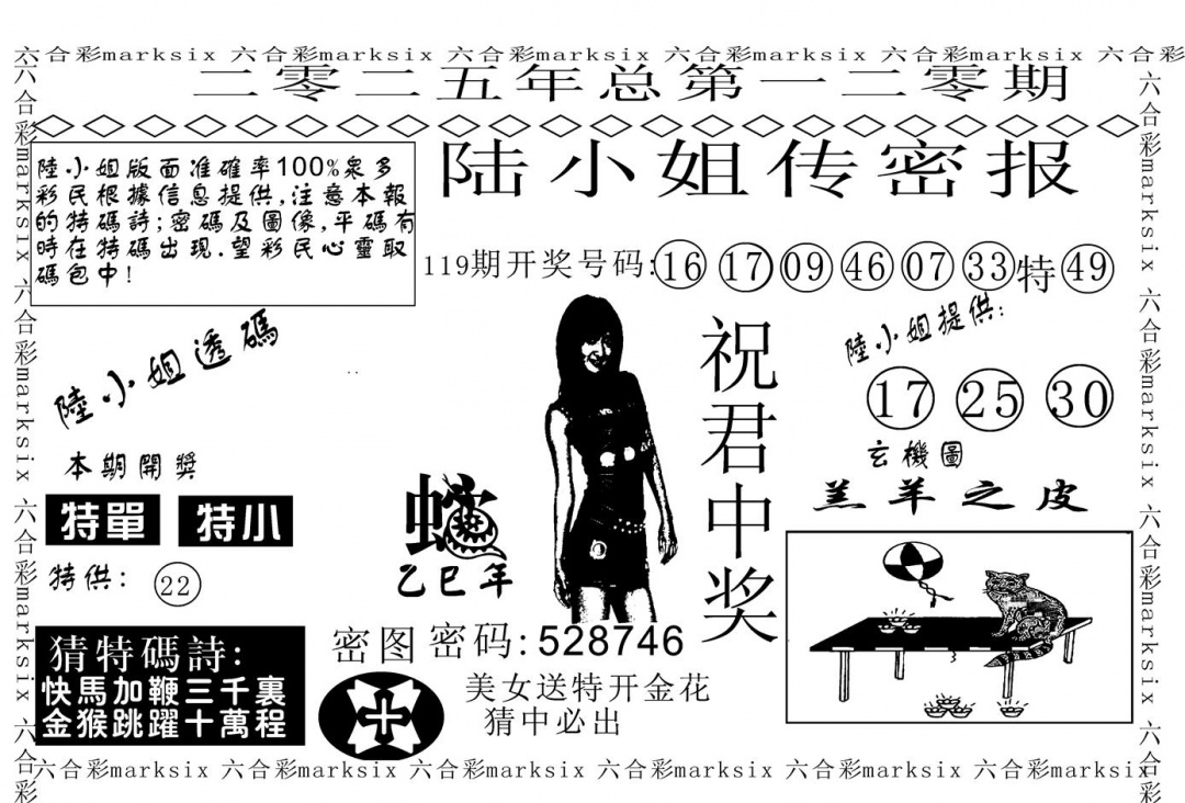 六合彩120期陆小姐传密A(黑白)