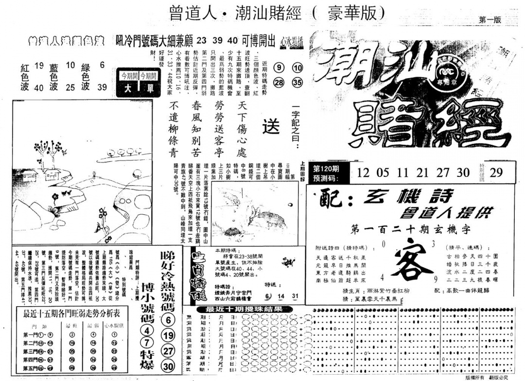 六合彩120期另版潮汕赌经濠华版A(黑白)