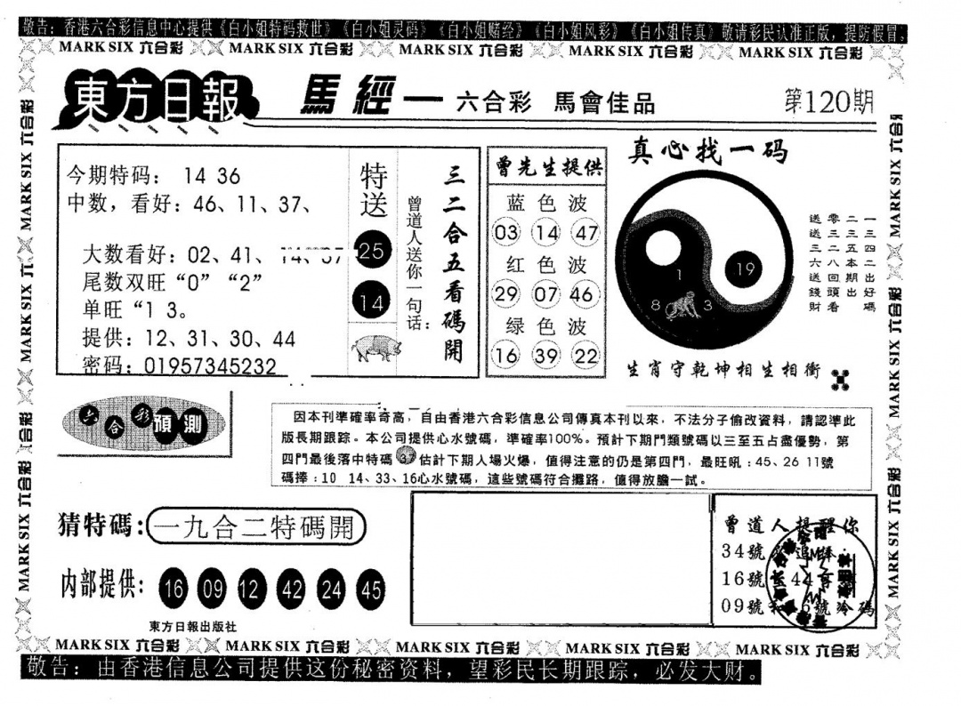 六合彩120期东方日报B(黑白)