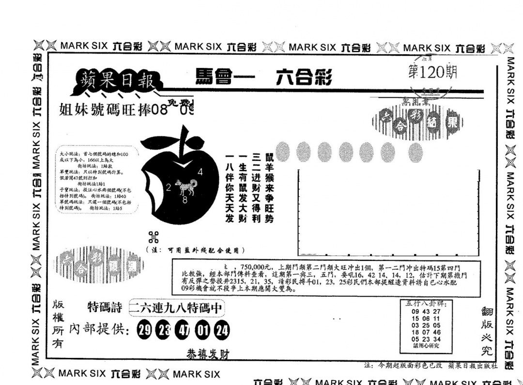 六合彩120期苹果日报B(黑白)