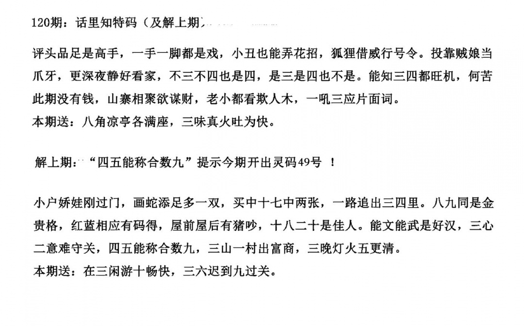 六合彩120期话里知特码(黑白)