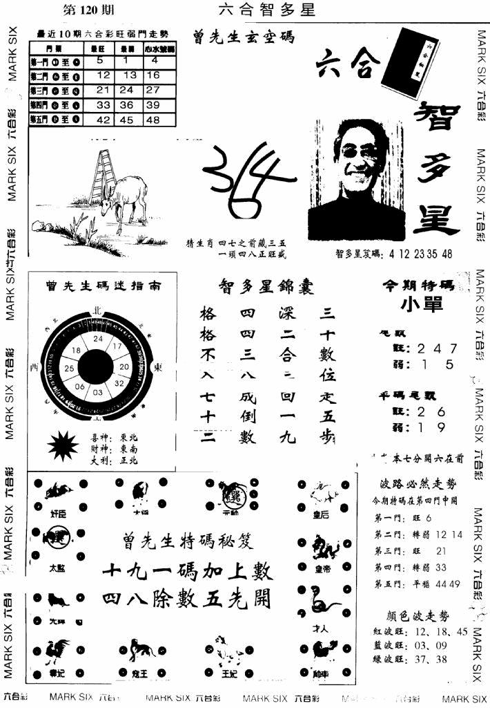 六合彩120期另六合智多星(早图)(黑白)
