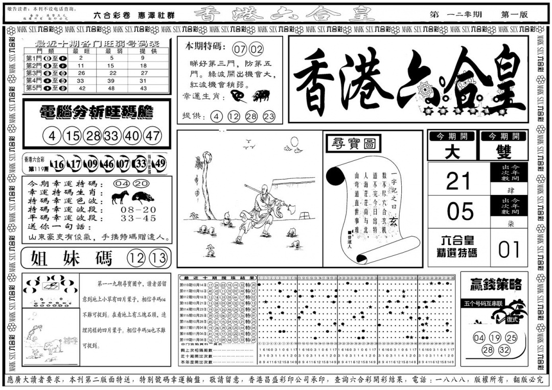 六合彩120期另版香港六合皇A(黑白)
