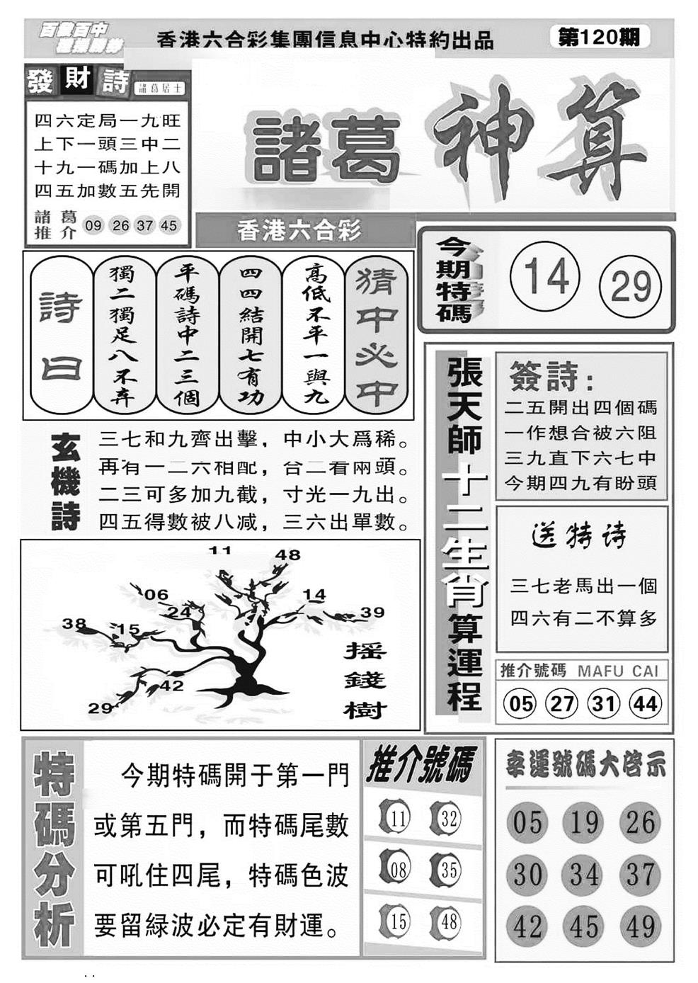 六合彩120期诸葛神算(特准)(黑白)
