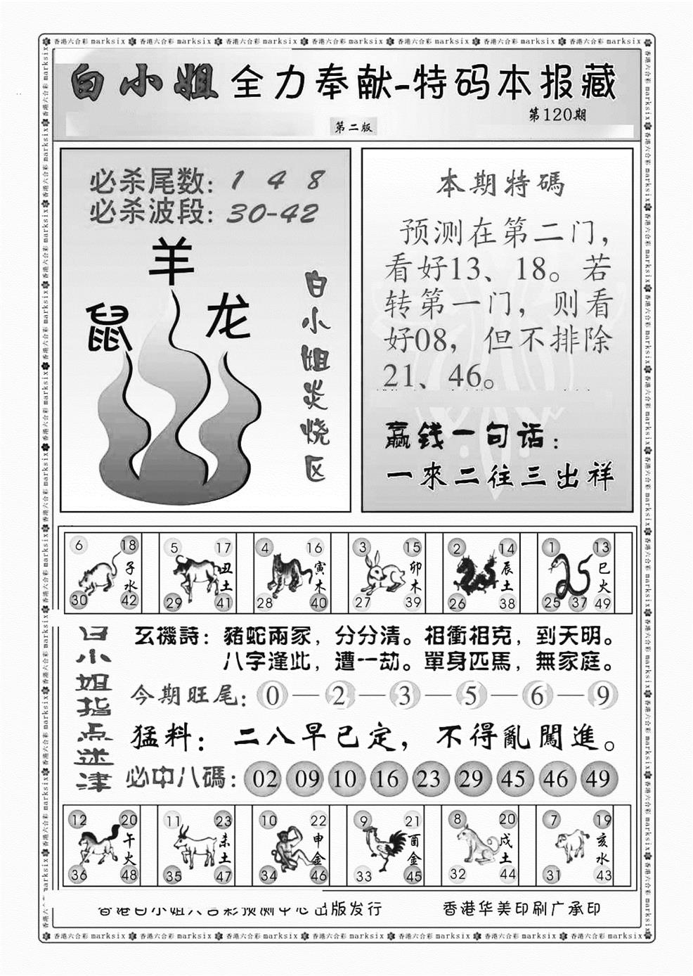六合彩120期白小姐救世民B（新图）(黑白)