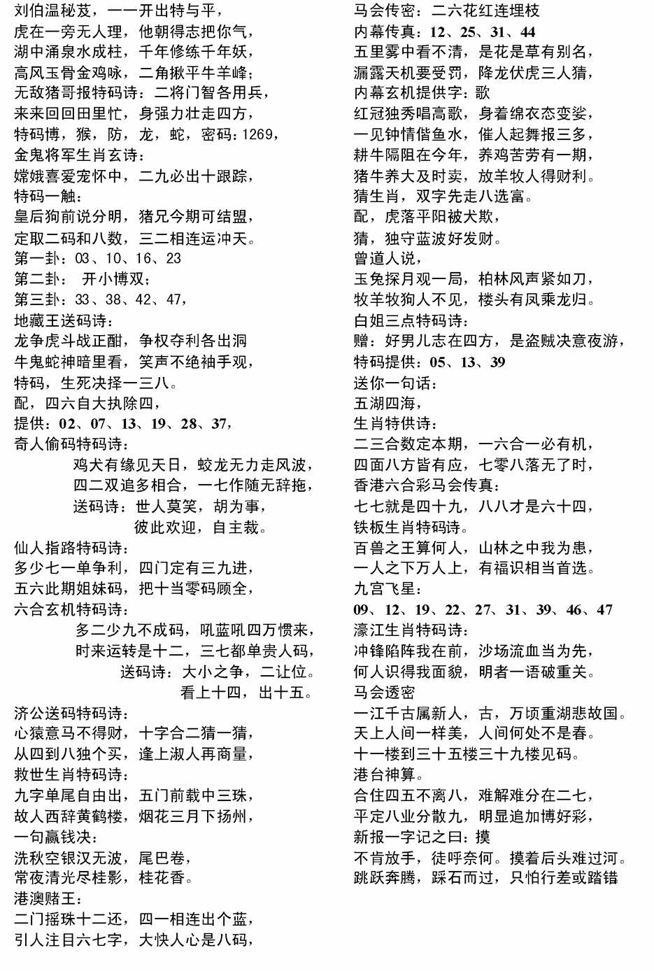 六合彩121期电脑综合资料B(黑白)