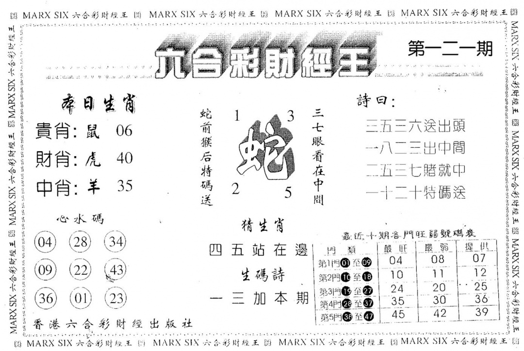 六合彩121期财经王一(黑白)