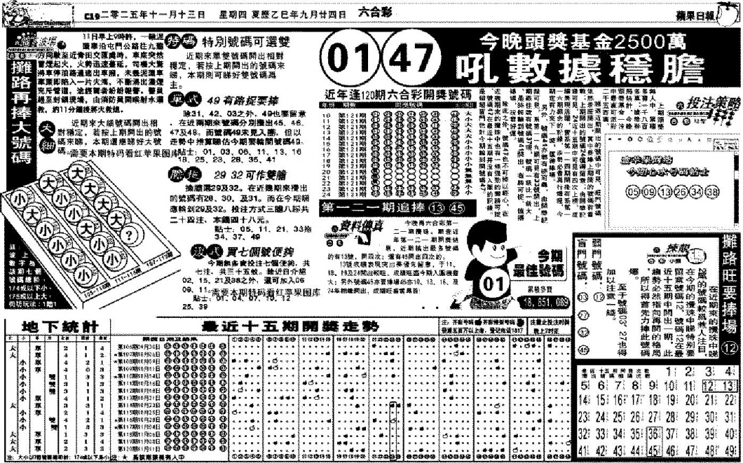 六合彩121期老版苹果日报(黑白)