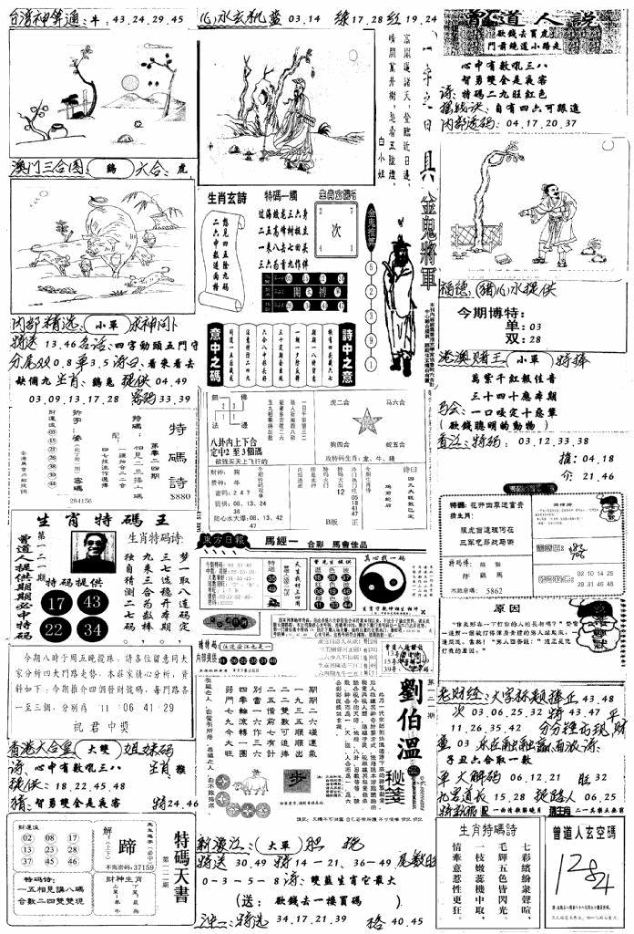六合彩121期手写综合资料B(黑白)