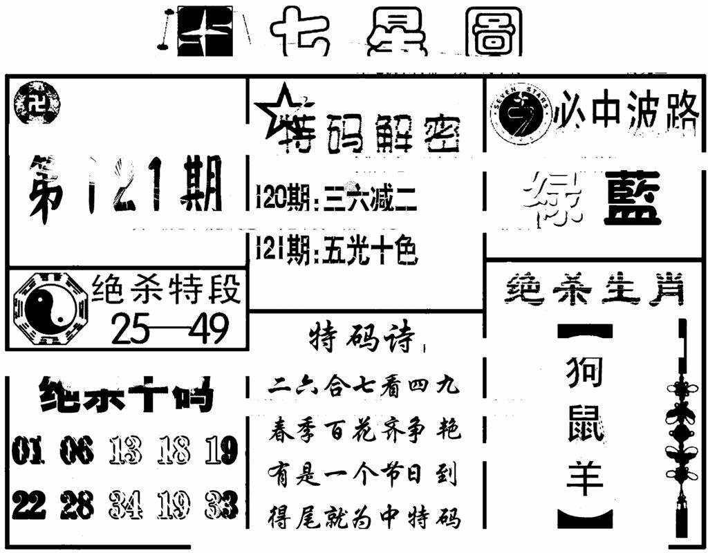 六合彩121期七星图(黑白)