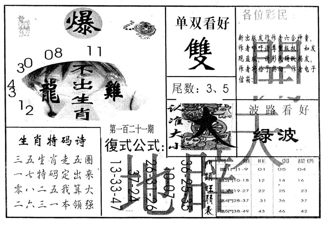 六合彩121期开天辟地(黑白)