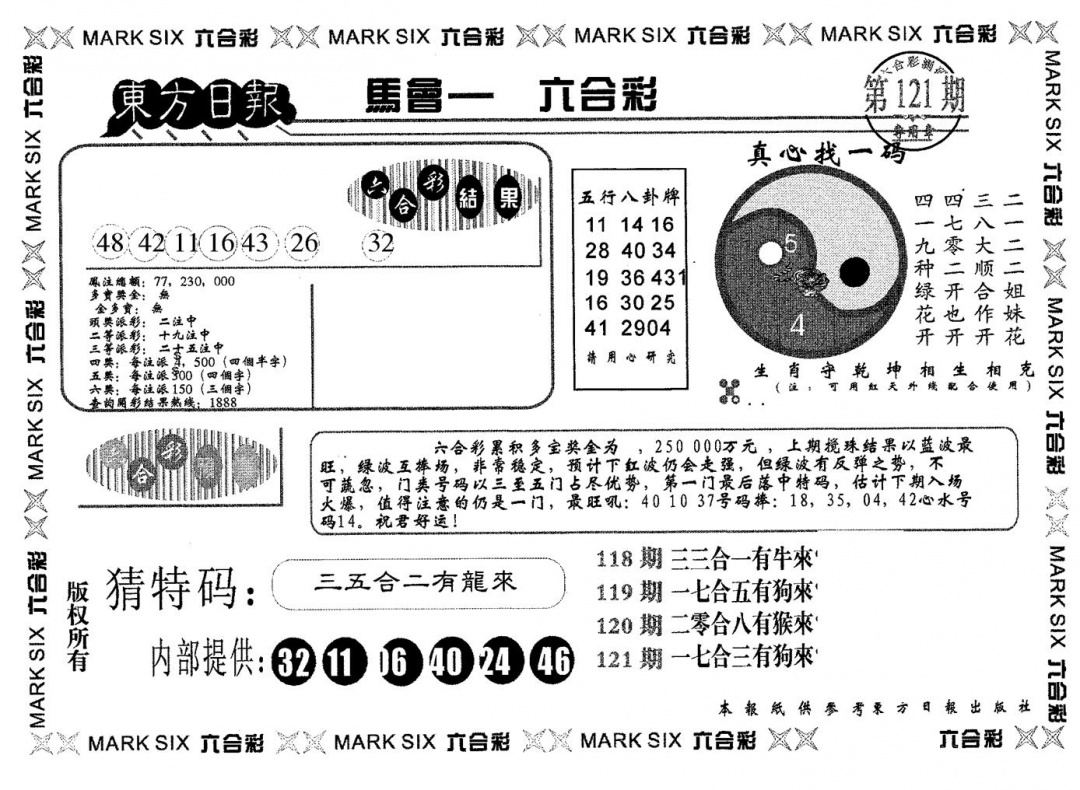 六合彩121期东方日报A(黑白)