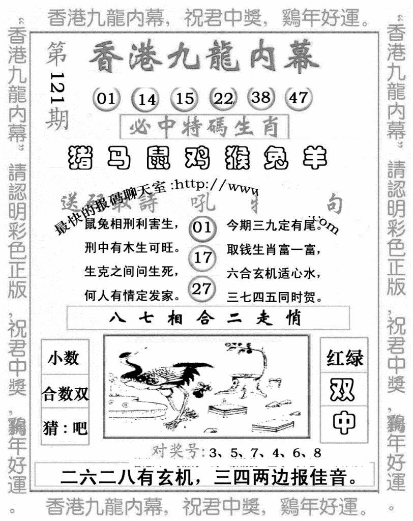 六合彩121期九龙内幕七肖图(新图)(黑白)
