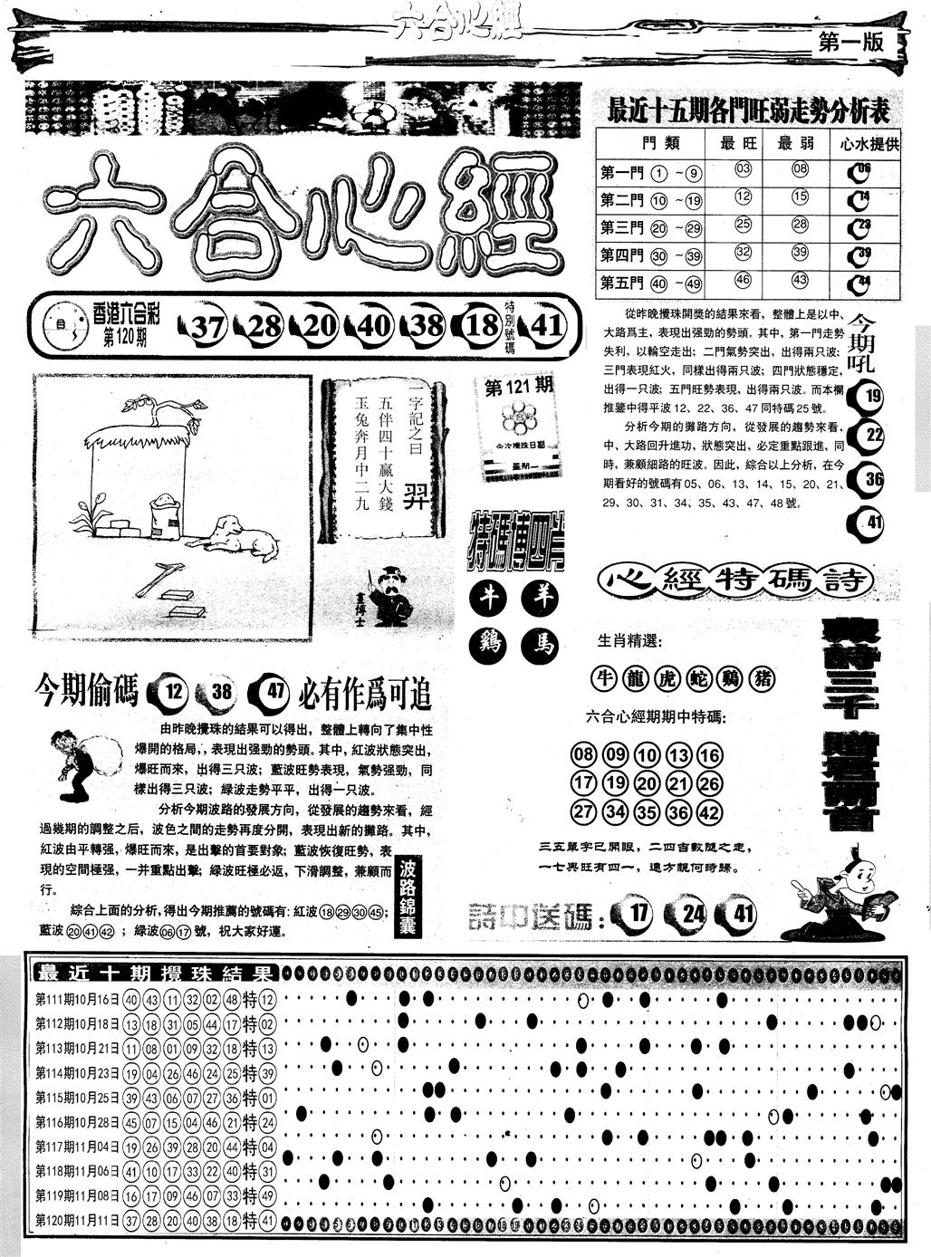 六合彩121期另版六合心经A(黑白)