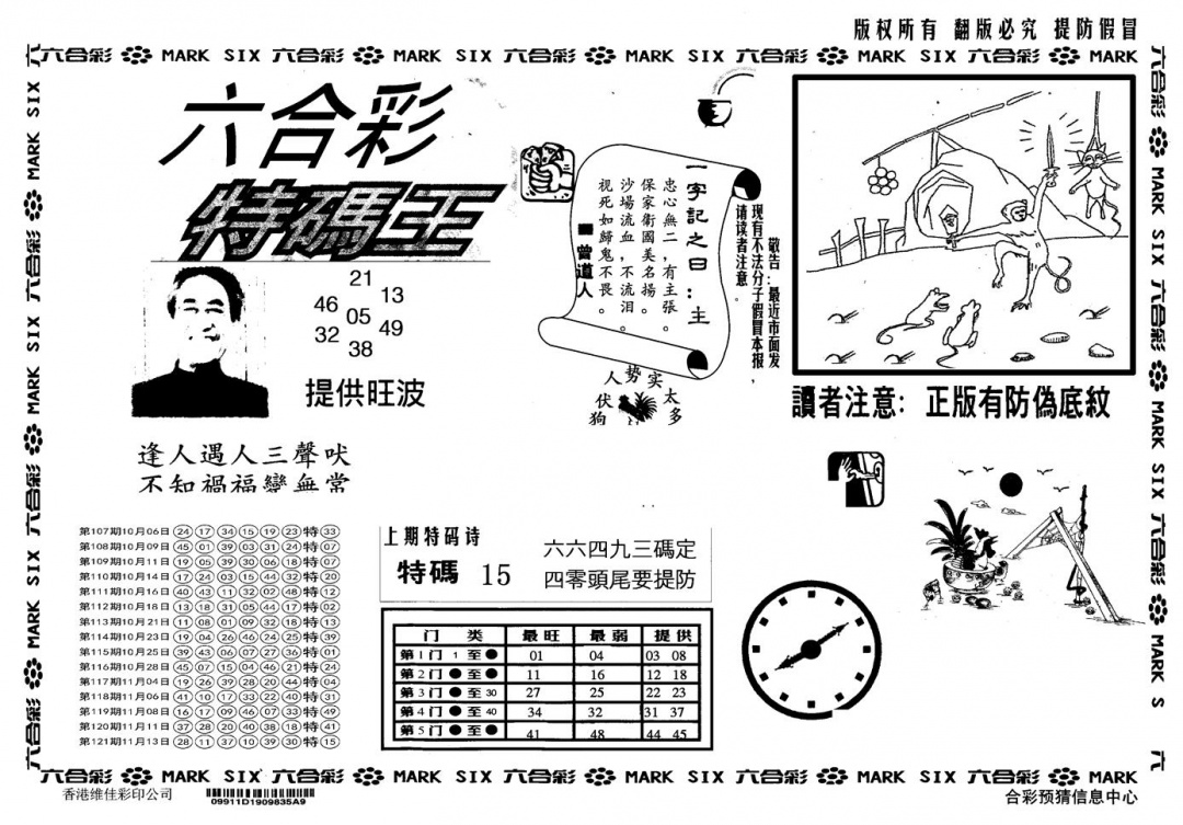 六合彩122期另版特码王(黑白)