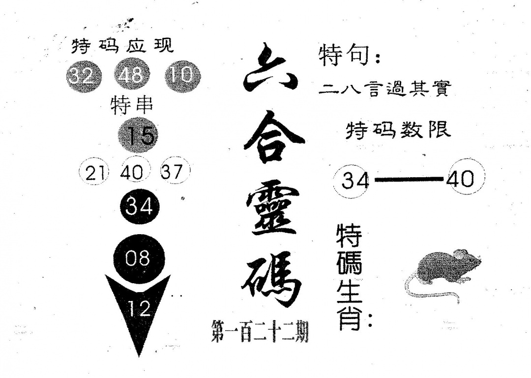 六合彩122期六合灵码(黑白)