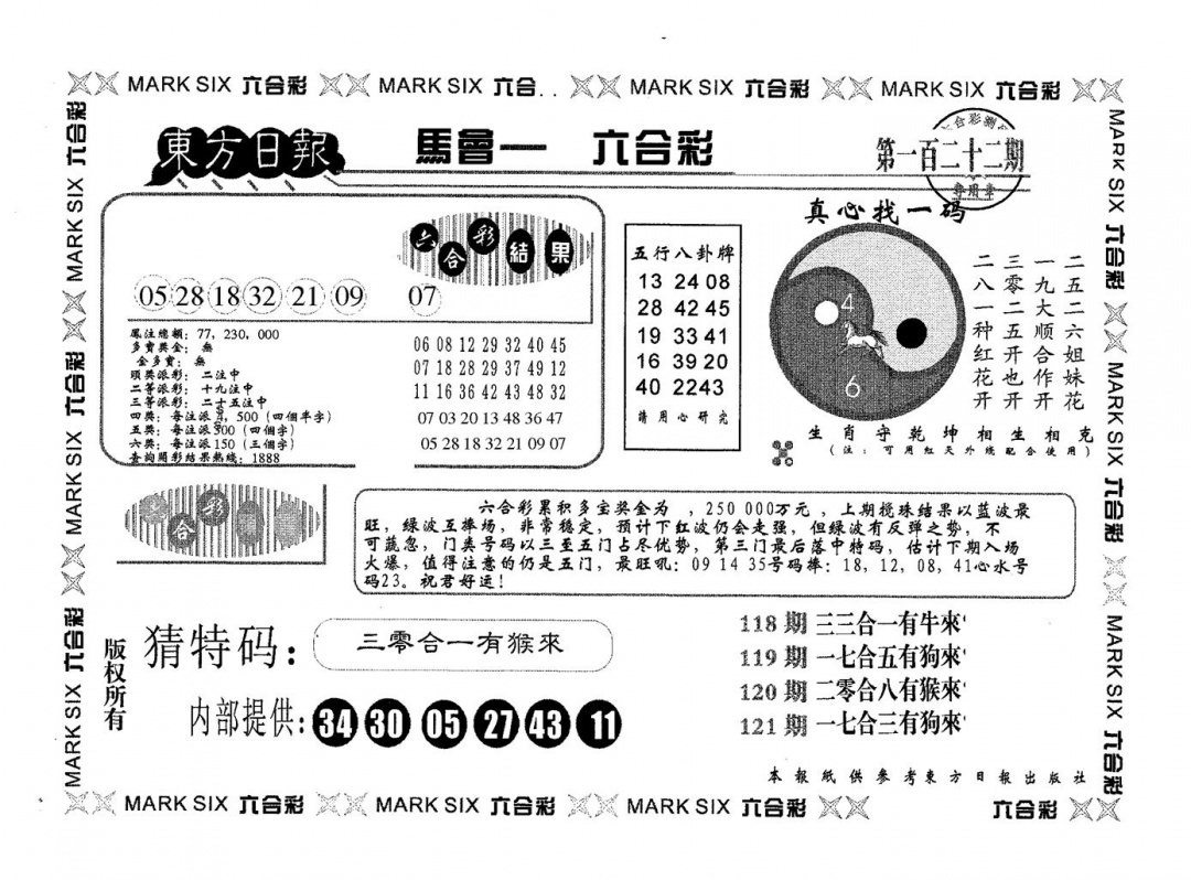六合彩122期东方日报A(黑白)