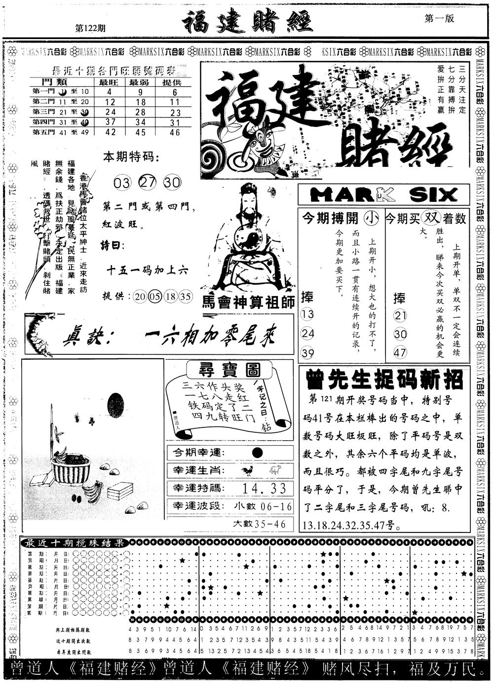 六合彩122期另版福建赌经A(黑白)