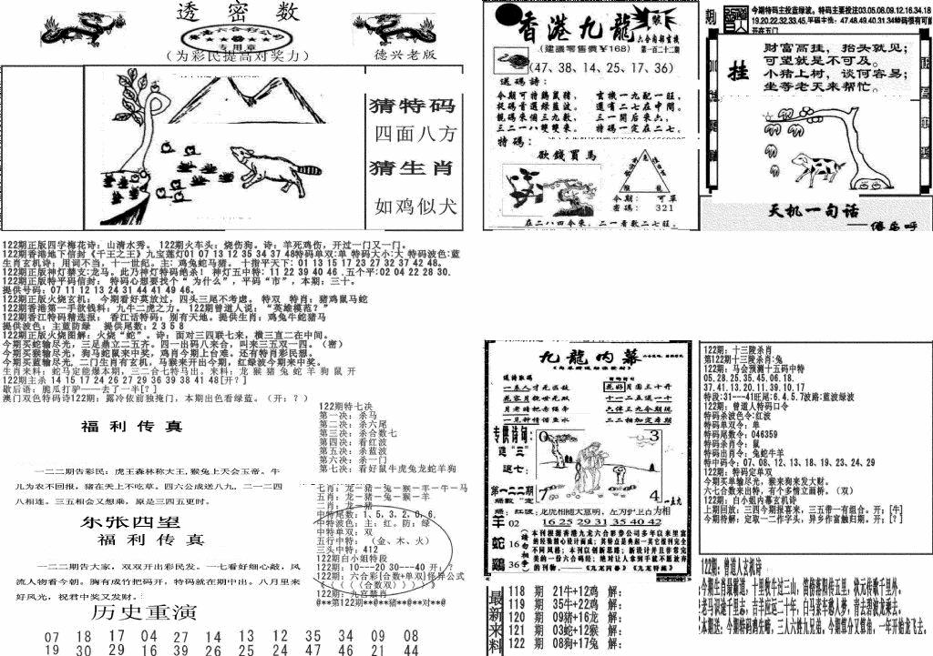 六合彩122期新透密数A(新)(黑白)