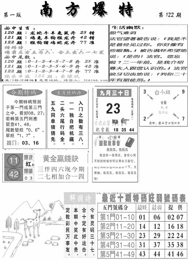 六合彩122期南方爆特A(新图)(黑白)