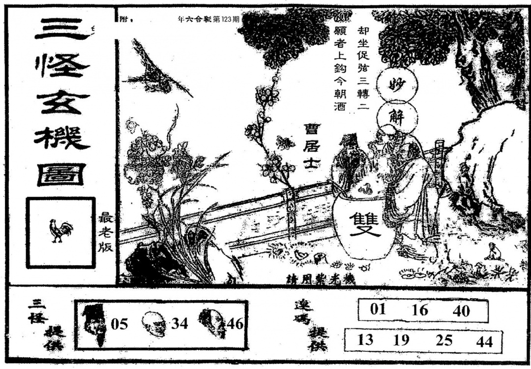 六合彩123期老版三怪(黑白)