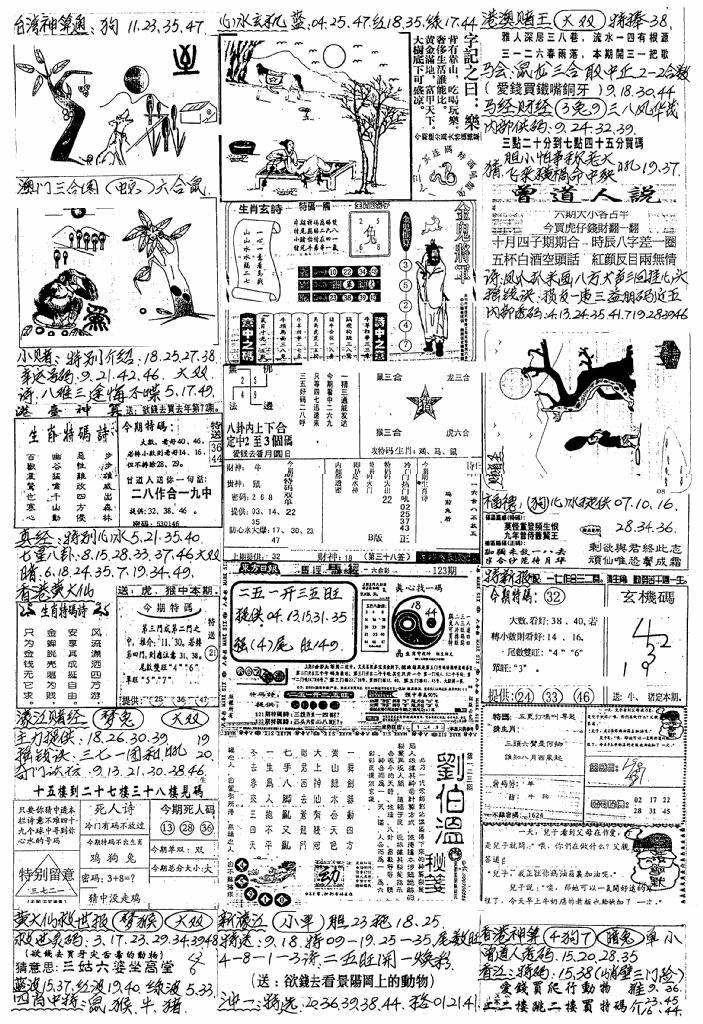 六合彩123期新版手写综合资料B(黑白)