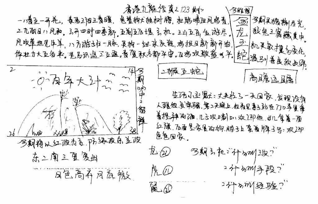 六合彩123期正版手写九龙(黑白)