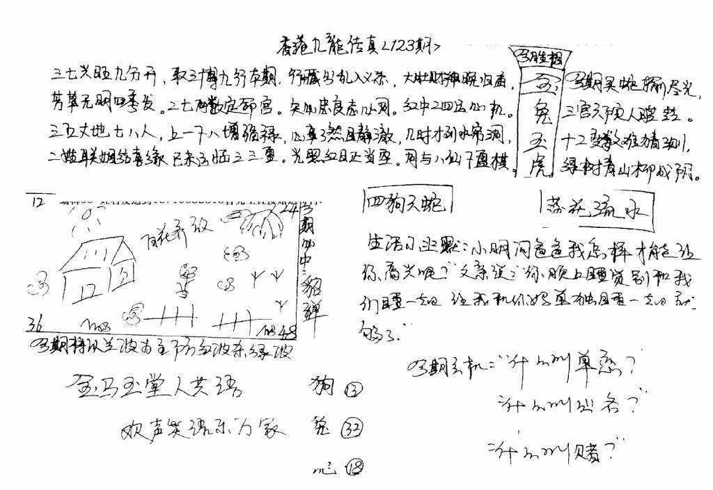 六合彩123期手写九龙内幕B(黑白)