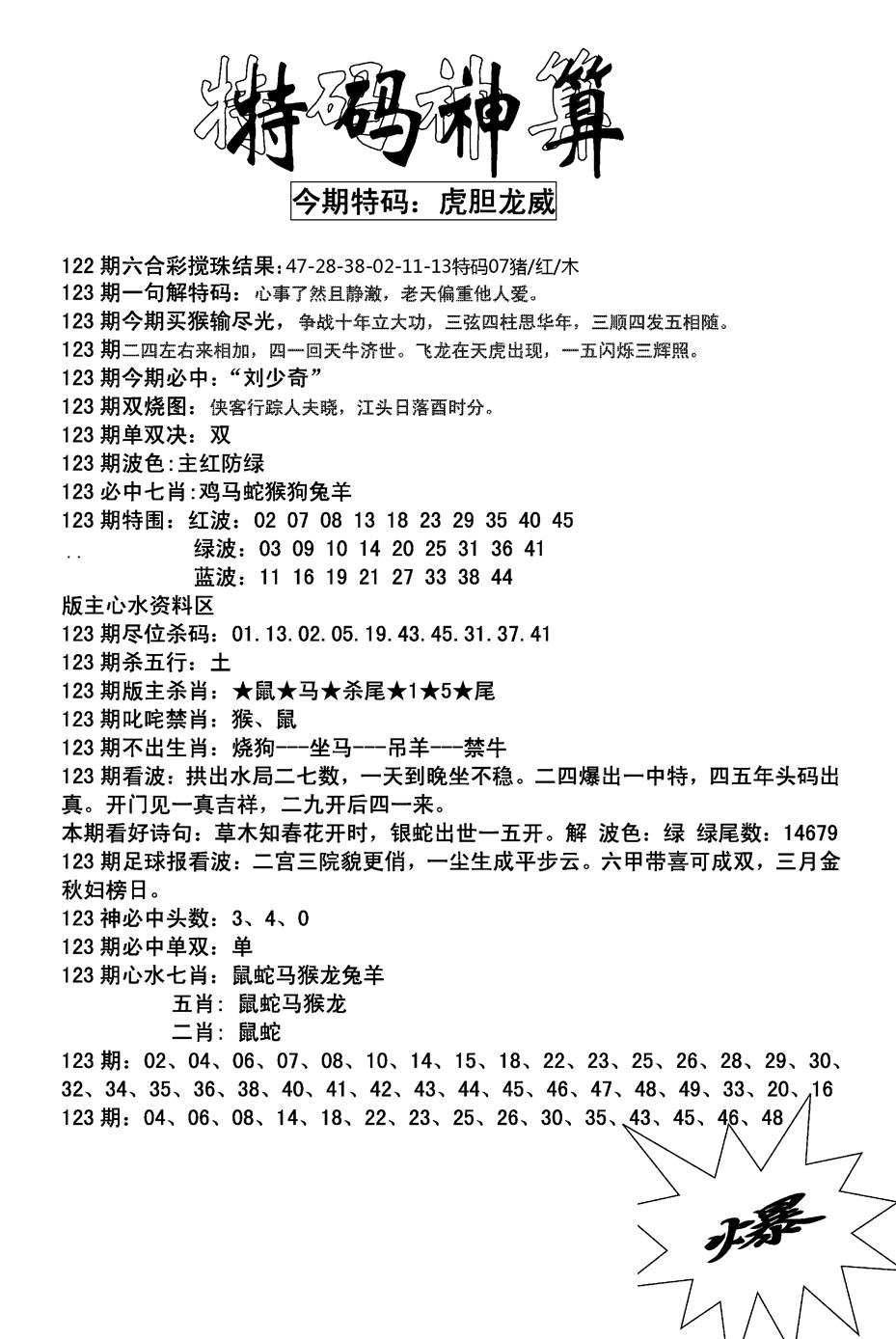 六合彩123期特码神算(新图)(黑白)