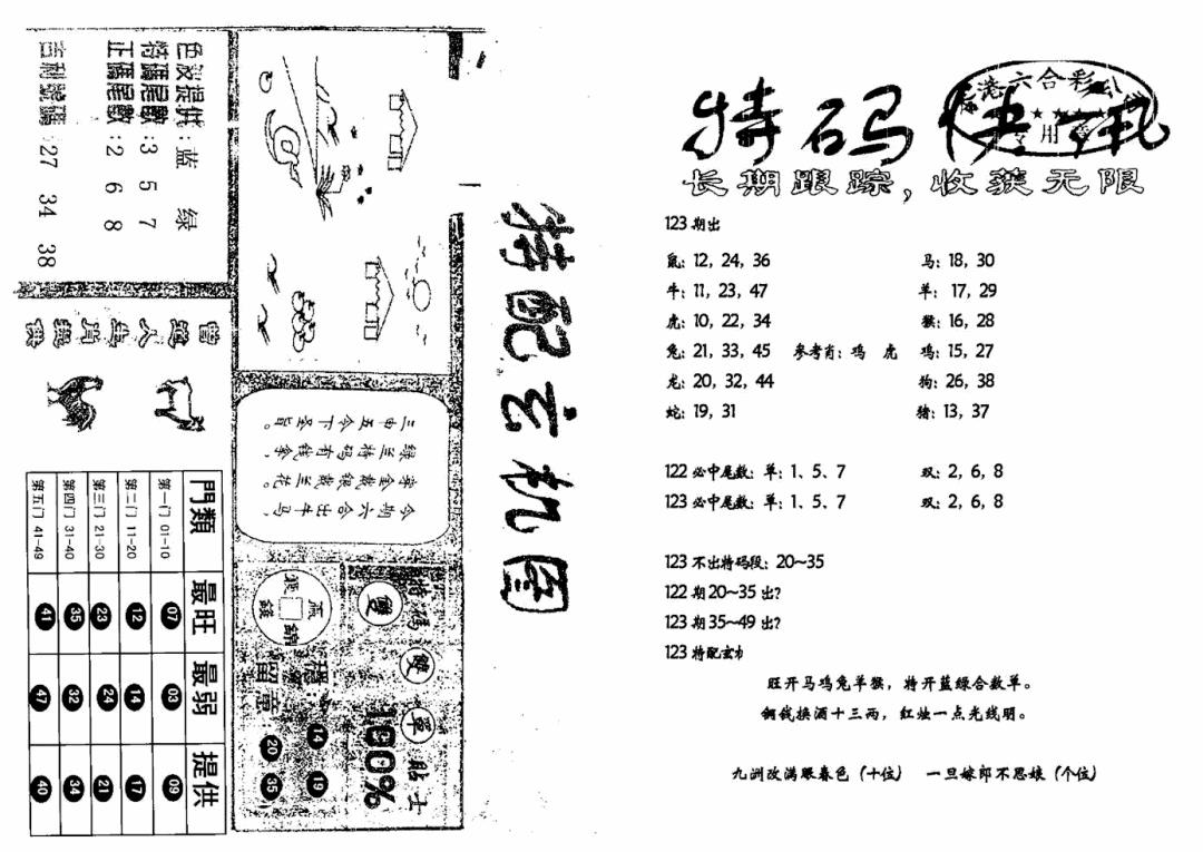 六合彩123期特快快讯+玄机图(新)(黑白)