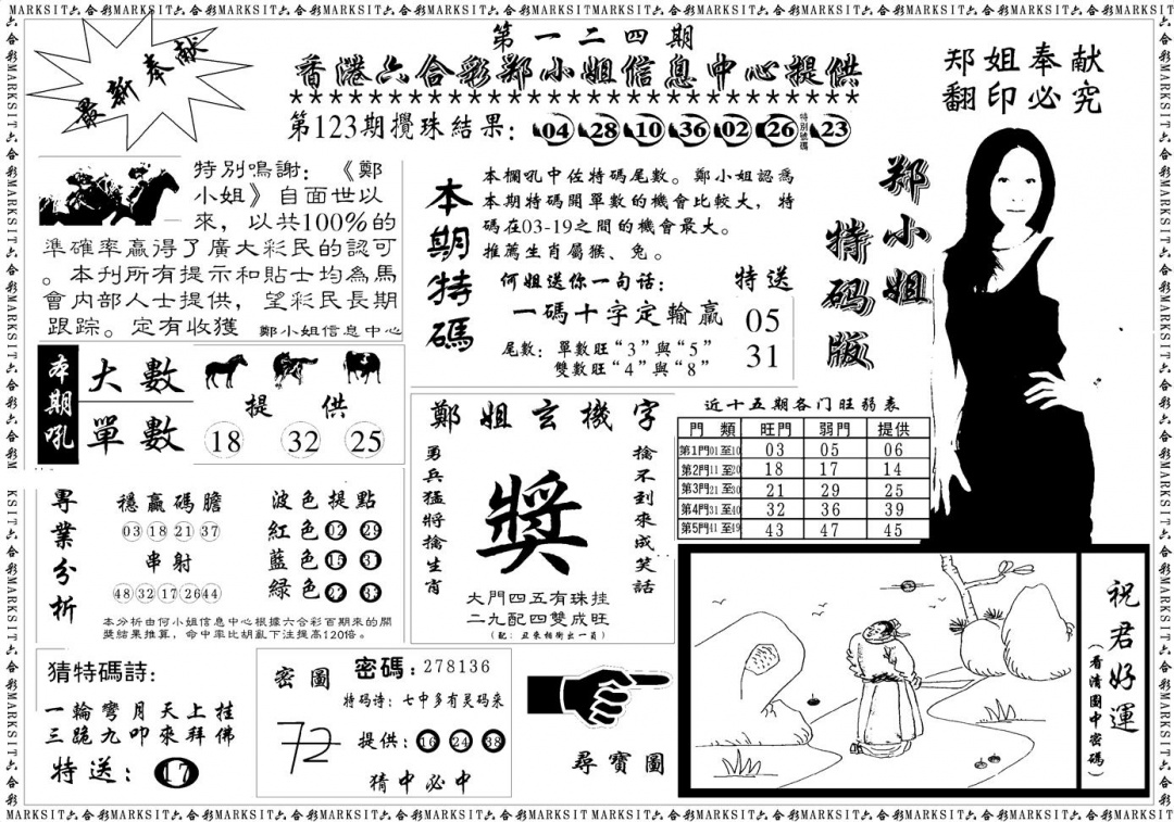 六合彩124期郑小姐特码报A(黑白)